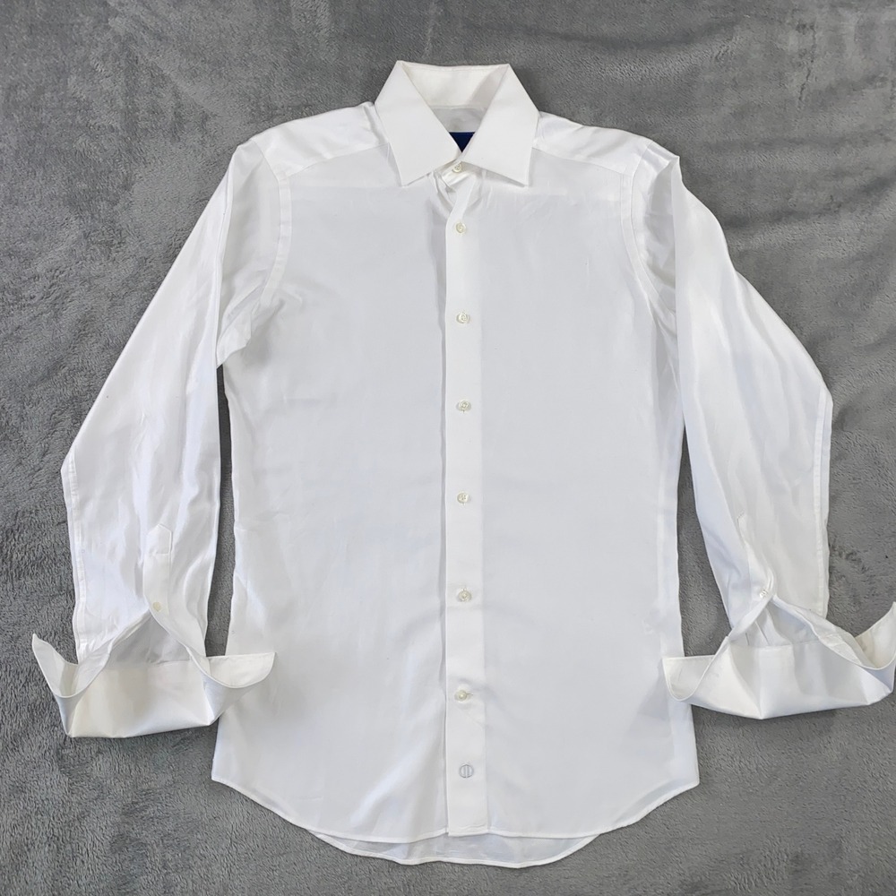 David Donahue Dress Shirt Mens 14.5 32/33 White Slim Diamond Dobby French Cuff